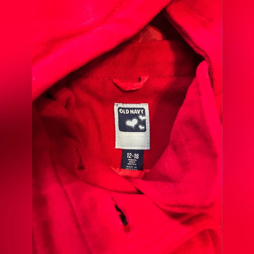 Old Navy Toddlers Red Hooded Pea Coat Size 12-18 Months